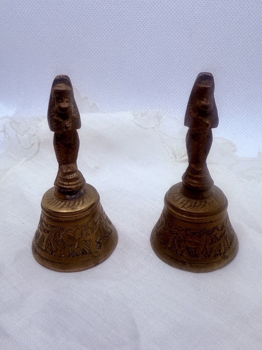 Antique Indian Brass Bell Set, 2.5” Tall Possibly Hindu Hanuman Monkey God Bells